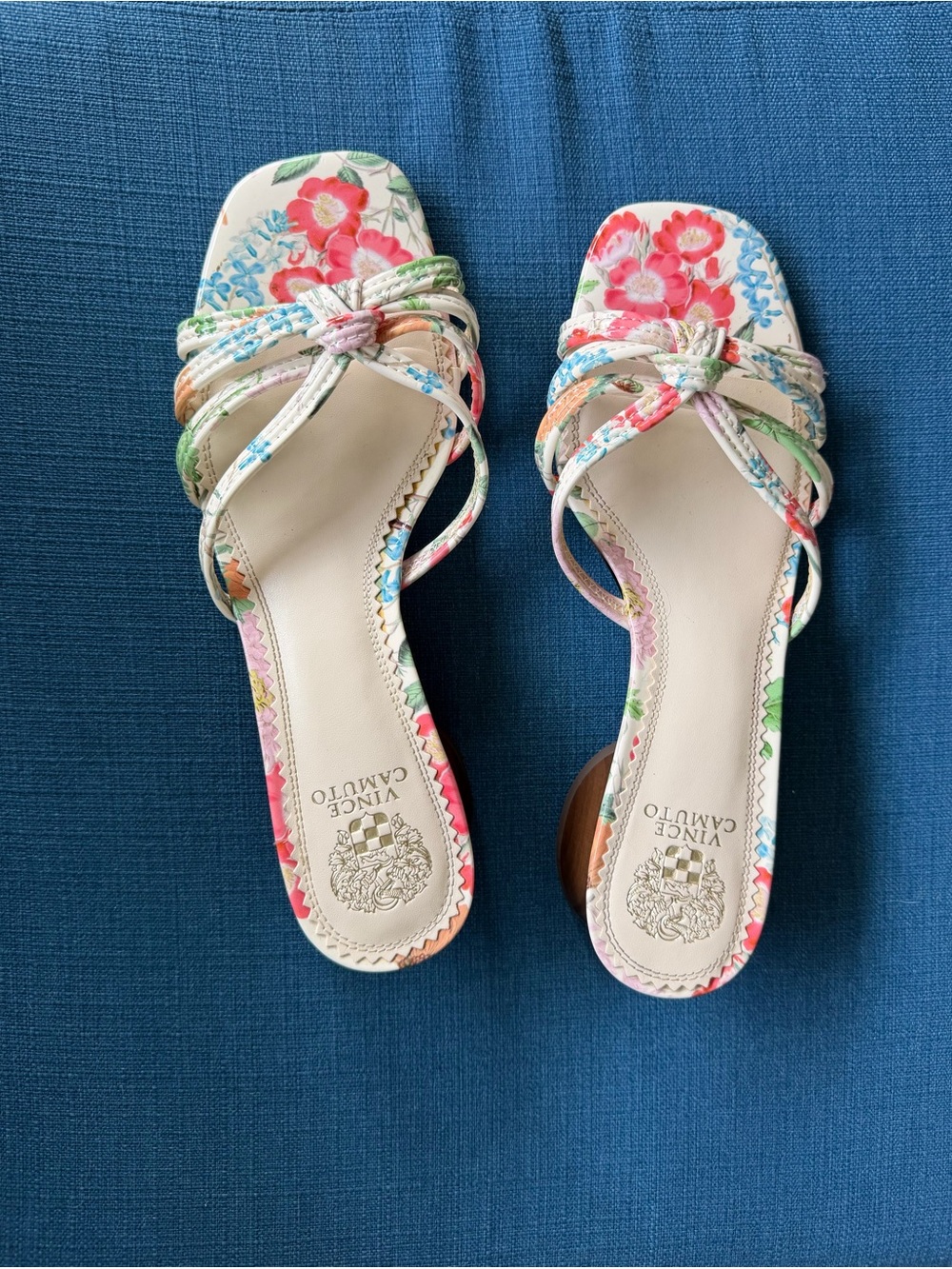 Vince Camuto Floral Multi-Color Knotted Strap Slide Sandals